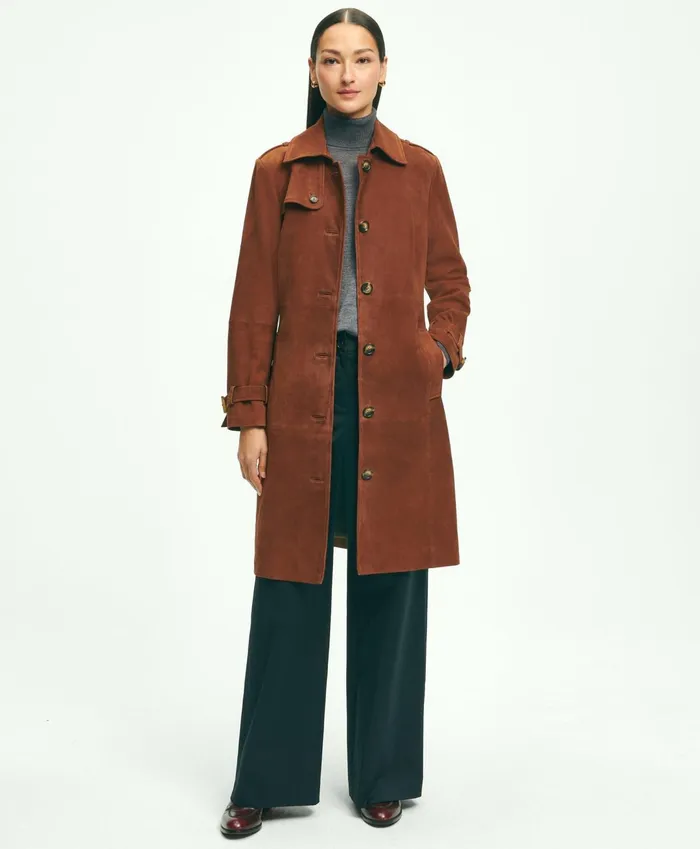 Women Suede Trench Coat Medium Brown Brooks Brothers Coats and Jackets