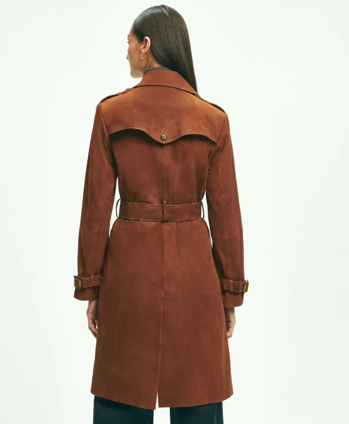 Women Suede Trench Coat Medium Brown Brooks Brothers Coats and Jackets