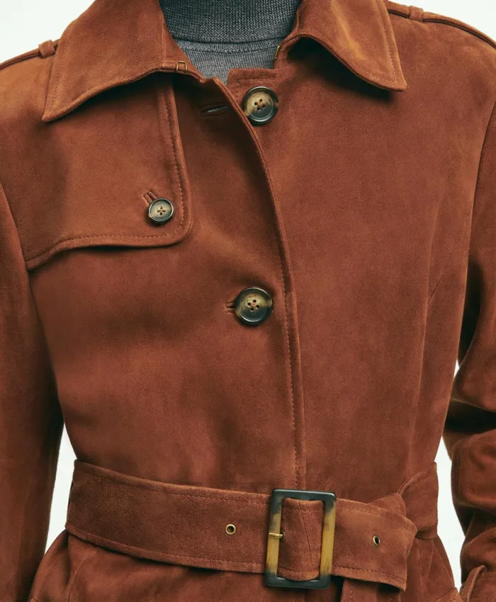 Women Suede Trench Coat Medium Brown Brooks Brothers Coats and Jackets