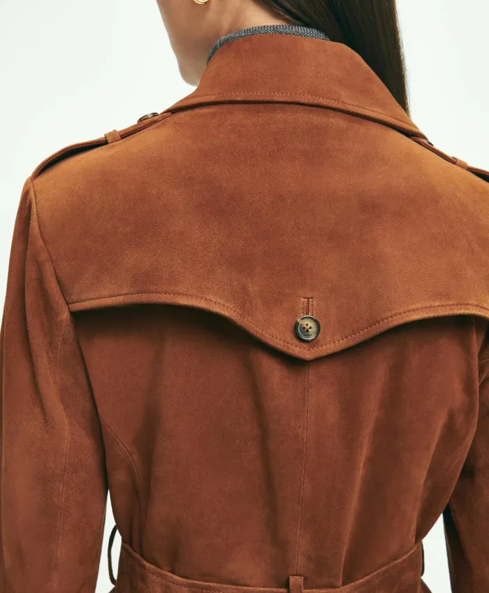 Women Suede Trench Coat Medium Brown Brooks Brothers Coats and Jackets