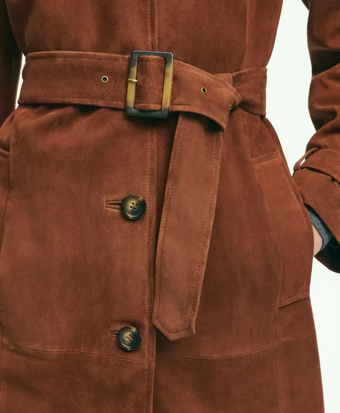Women Suede Trench Coat Medium Brown Brooks Brothers Coats and Jackets
