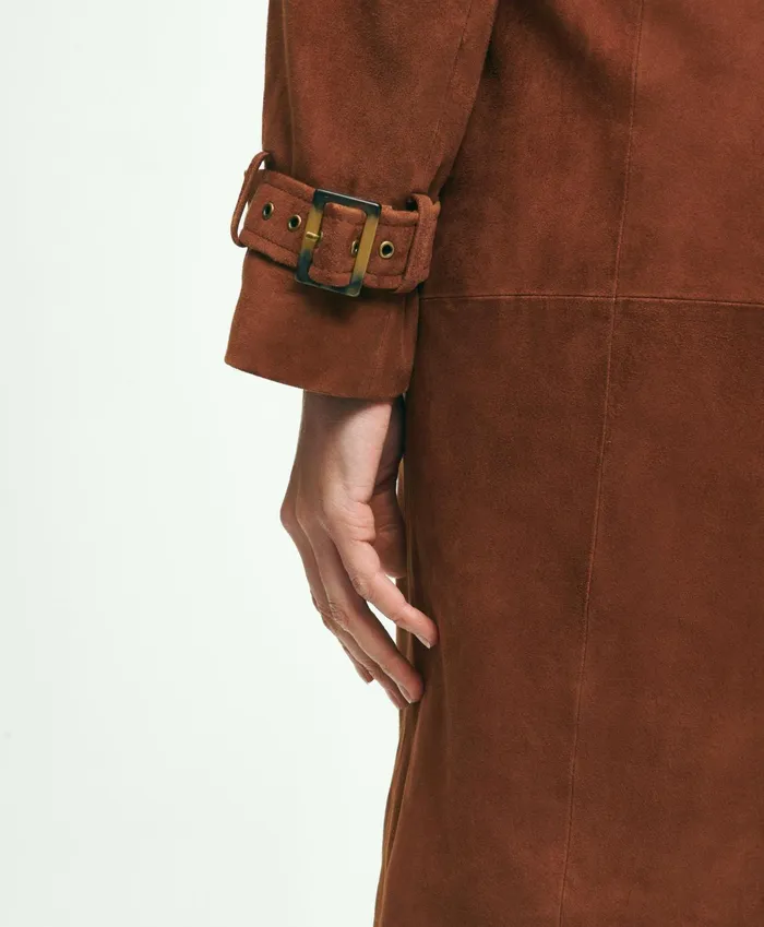 Women Suede Trench Coat Medium Brown Brooks Brothers Coats and Jackets