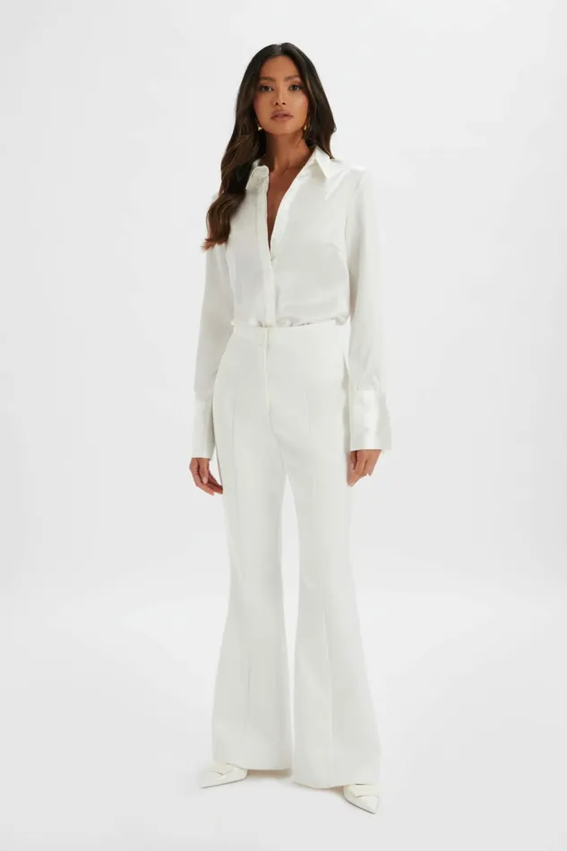 Women Suiting Lavish Alice EMELIE Fit and Flare Satin Trouser In White White
