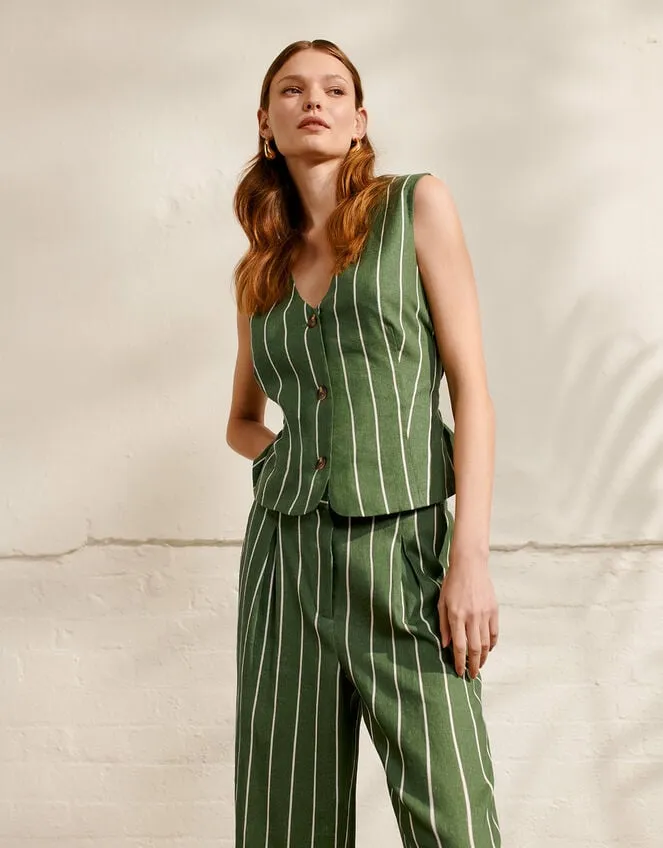Women Susan Stripe Waistcoat Green Monsoon Tops and Blouses