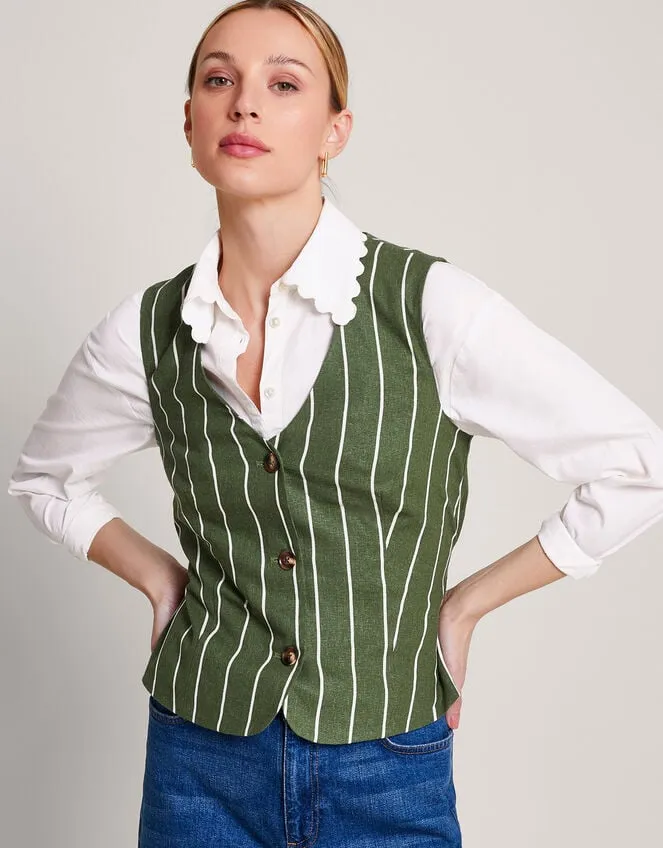 Women Susan Stripe Waistcoat Green Monsoon Tops and Blouses
