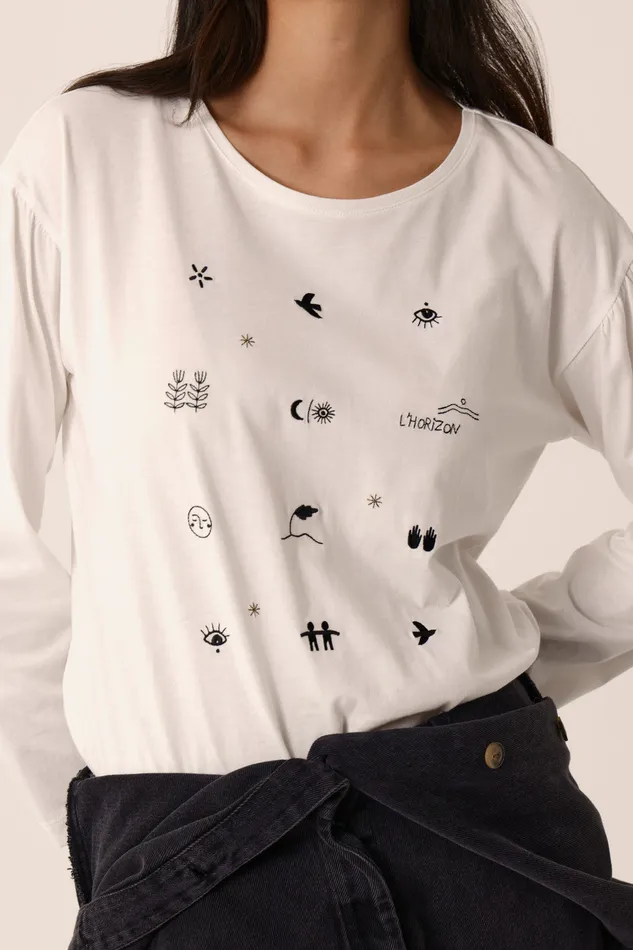 Women TShirt Janana Ecru TShirt Coton Blanc Des Petits Hauts TShirts and Sweatshirts