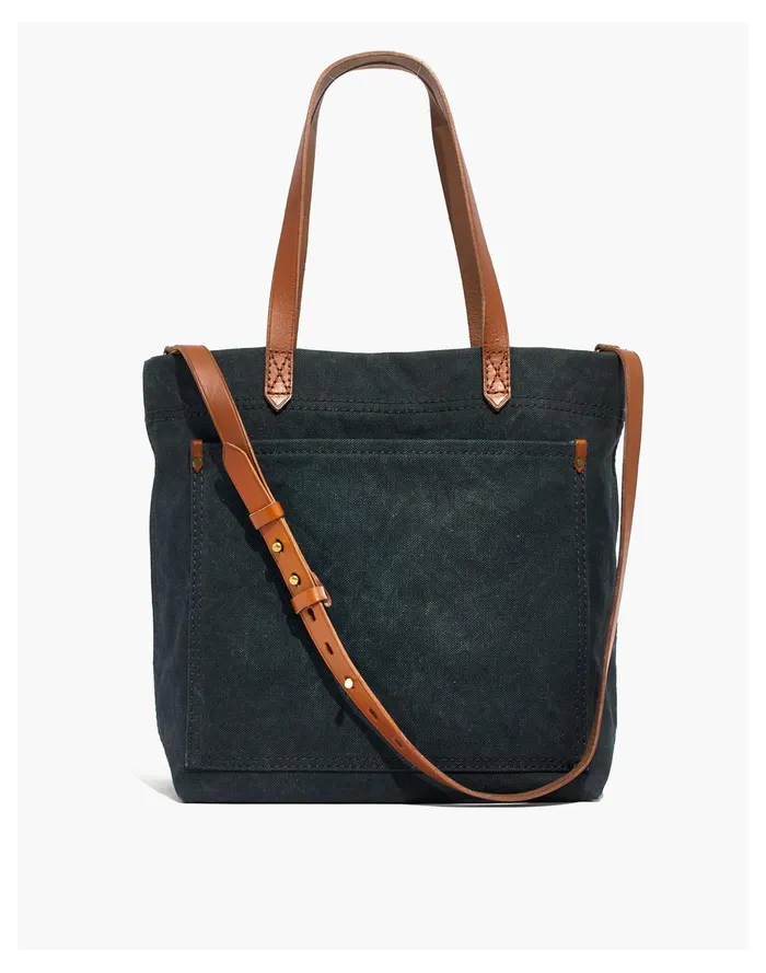 Women The Canvas Medium Transport Tote Black Sea Madewell Bag Straps