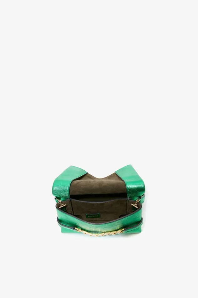 Women The Chain Pouch Victoria Beckham Mini Chain Pouch In Metallic Green Leather