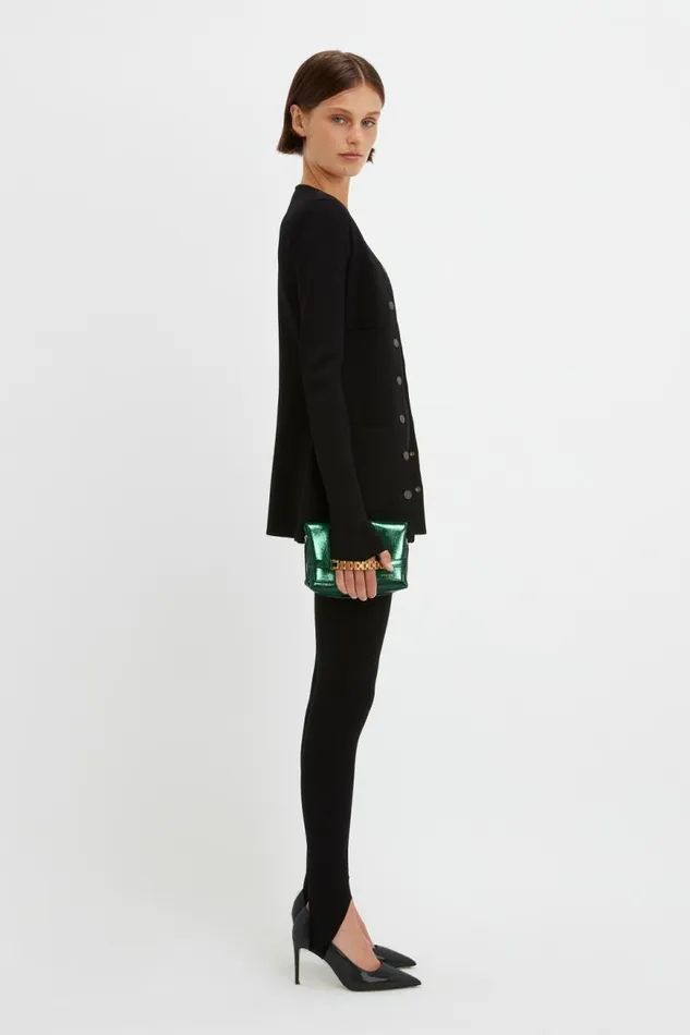 Women The Chain Pouch Victoria Beckham Mini Chain Pouch In Metallic Green Leather