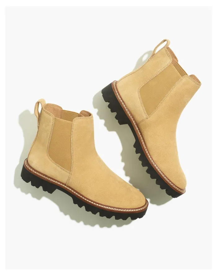 Women The Citywalk Lugsole Chelsea Boot In Suede Earthen Sand Madewell Boots