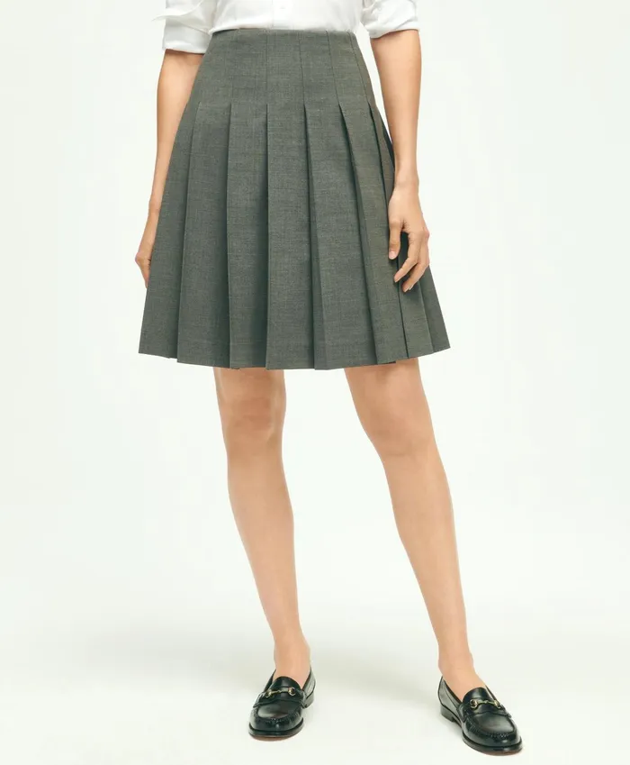 Women The Essential Brooks Brothers Stretch Pleated Skirt Dark Grey Brooks Brothers Pants and Skirts