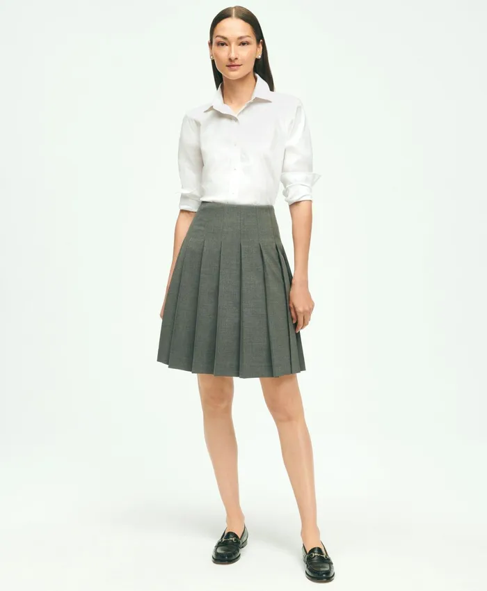Women The Essential Brooks Brothers Stretch Pleated Skirt Dark Grey Brooks Brothers Pants and Skirts