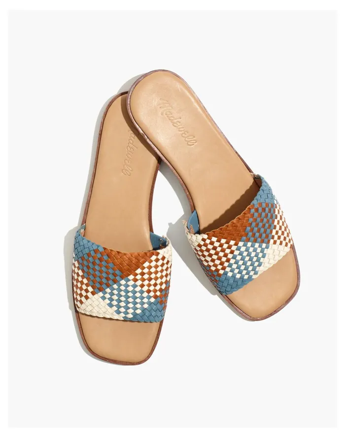 Women The Lianne Slide In Woven Leather Wood Multi Madewell Sandals