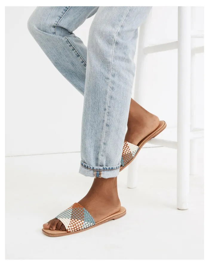 Women The Lianne Slide In Woven Leather Wood Multi Madewell Sandals Women The Lianne Slide In Woven Leather Wood Multi Madewell Sandals