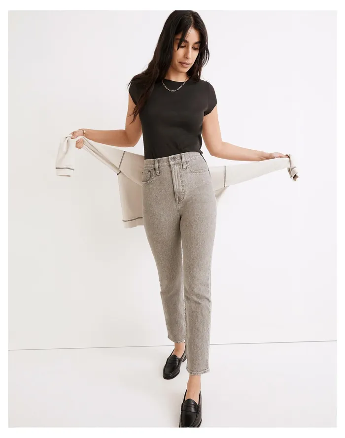 Women The Momjean In Yarn Dyed Denim Lt Surplus Grey Madewell Jeans