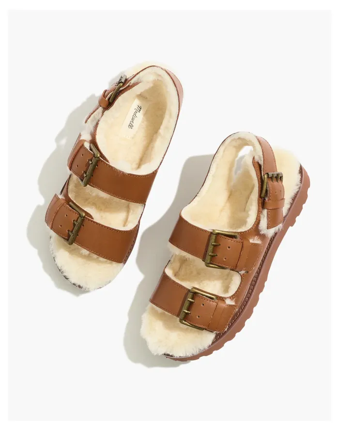 Women The Shearling Lined Madelyn Sandal Golden Pecan Madewell Sandals