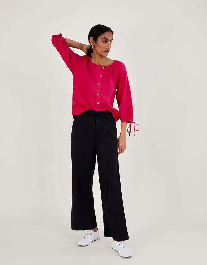 Women Tie Cuff Button Through Linen Blouse Pink Monsoon Tops and Blouses
