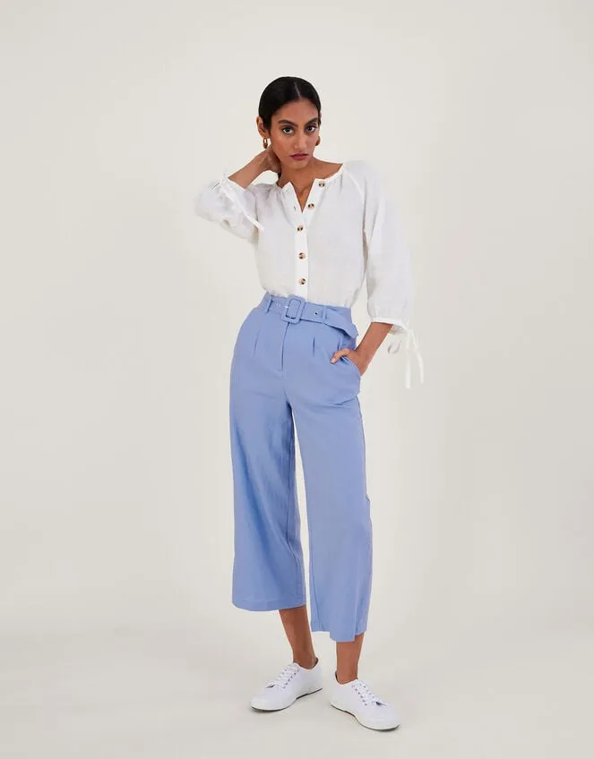 Women Tie Cuff Button Through Linen Blouse White Monsoon Tops and Blouses