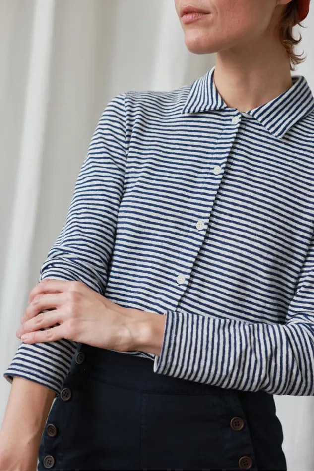 Women Tokunoshima 8211 Navy Stripes TWOTHIRDS Shirts
