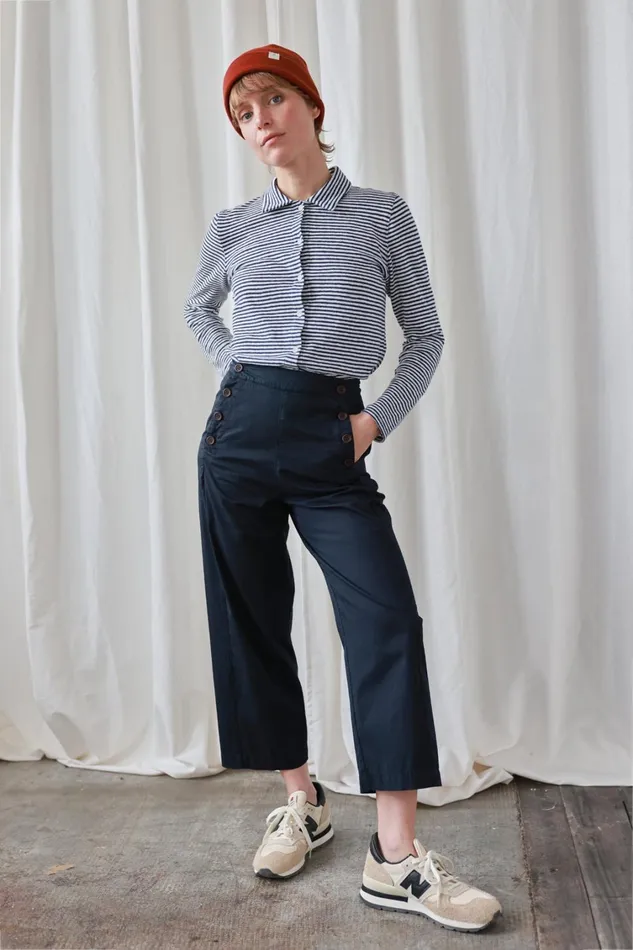 Women Tokunoshima 8211 Navy Stripes TWOTHIRDS Shirts
