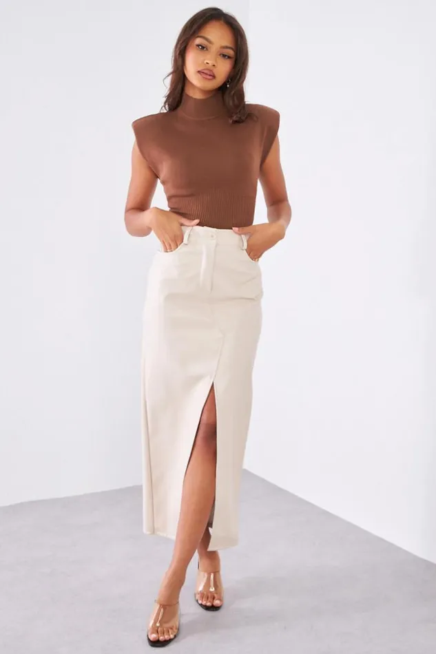 Women Top Marron paulettes Brown Brentiny Paris Crop Tops