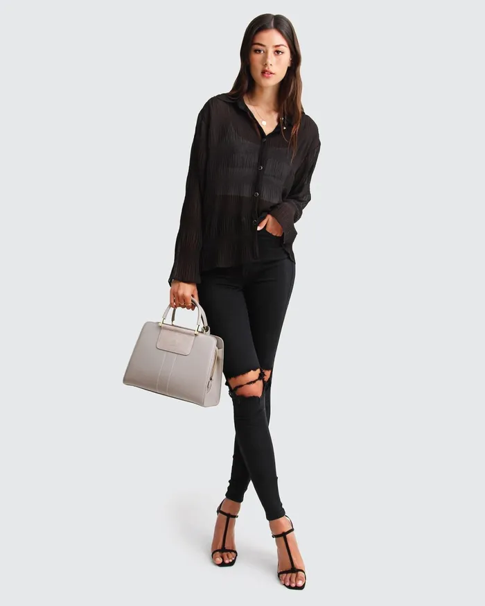 Women Tops Belle and Bloom Yoko Shirred Chiffon Blouse 8211 Black