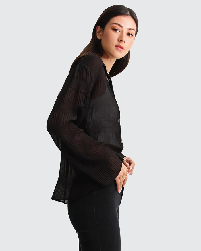 Women Tops Belle and Bloom Yoko Shirred Chiffon Blouse 8211 Black