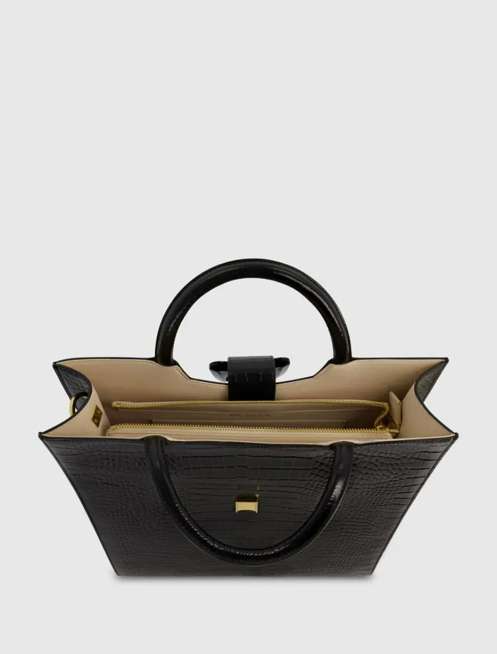 Women Totes Mac Duggal Buckled Maxi Croco Black Leather Tote Bag Black
