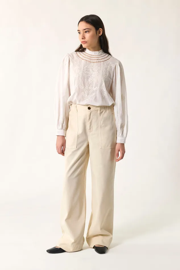 Women Trousers Elaia Ecru Pantalon Lyocell cru Des Petits Hauts Trousers and Jumpsuits
