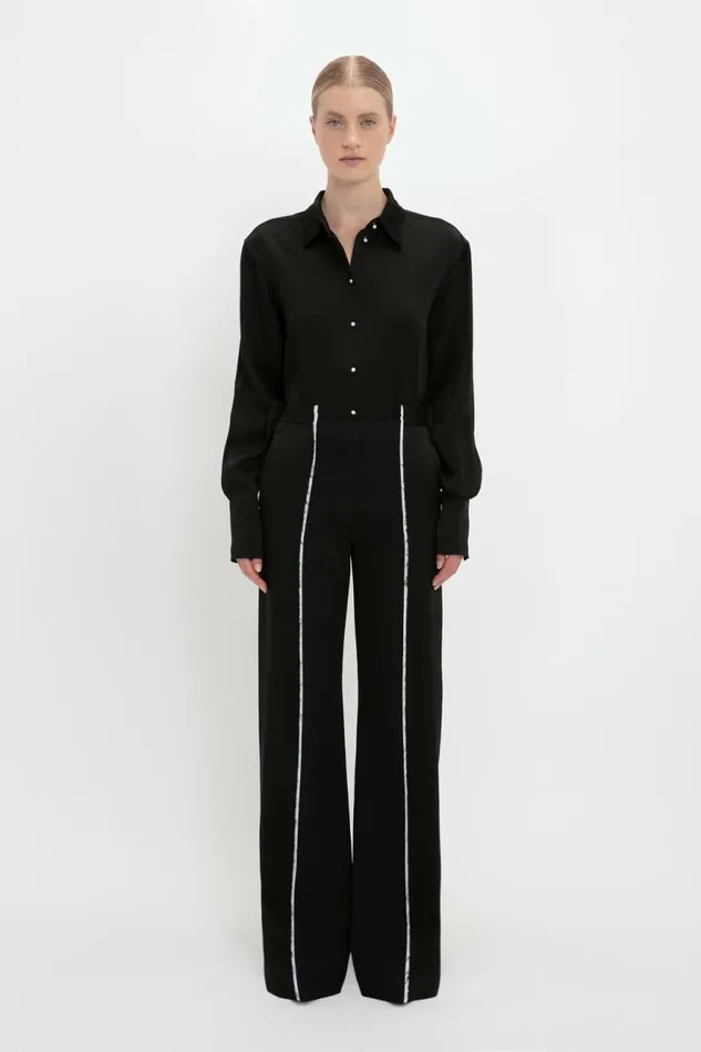 Women Trousers Victoria Beckham Straight Leg Deconstructed Trouser In Black