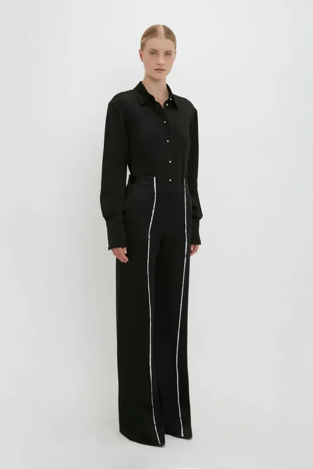 Women Trousers Victoria Beckham Straight Leg Deconstructed Trouser In Black