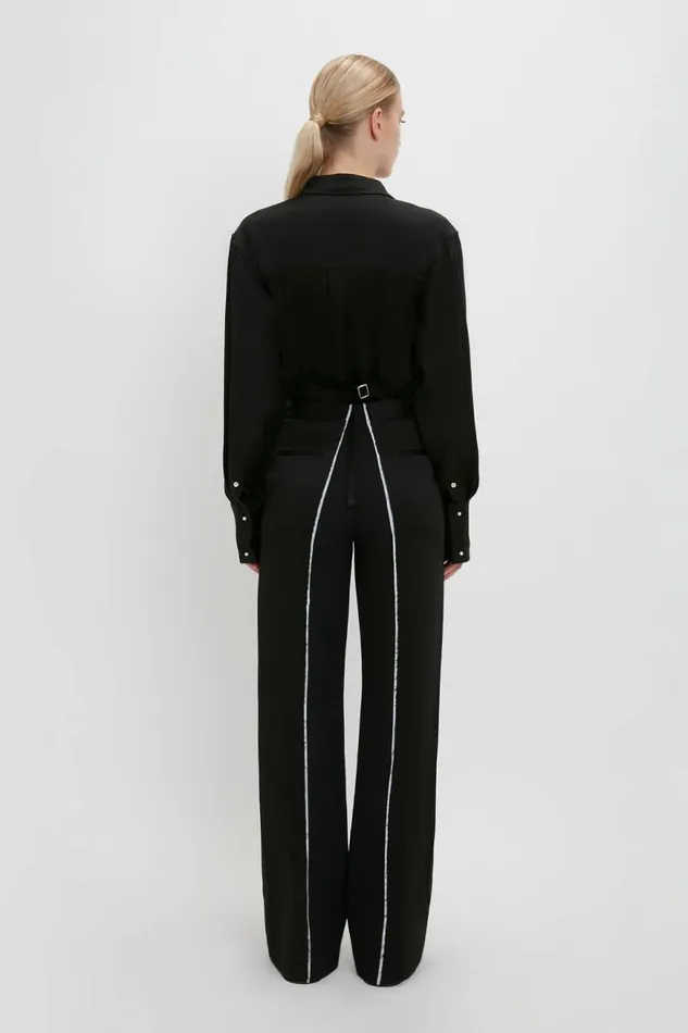 Women Trousers Victoria Beckham Straight Leg Deconstructed Trouser In Black