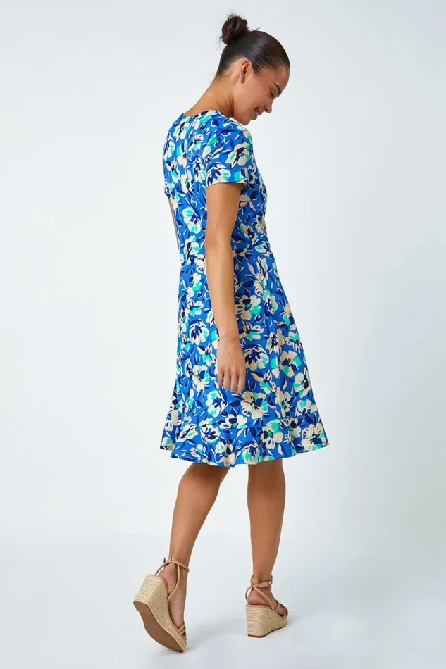 Women Turquoise Petite Floral Stretch Wrap Dress Roman Dresses