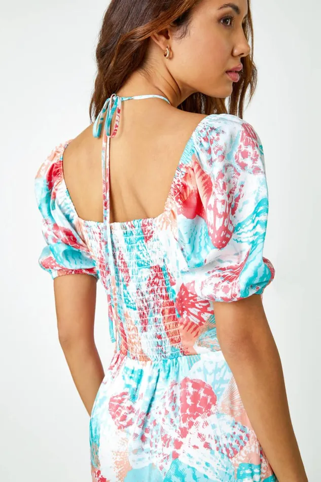 Women Turquoise Puff Sleeve Tiered Maxi Dress Roman Dresses