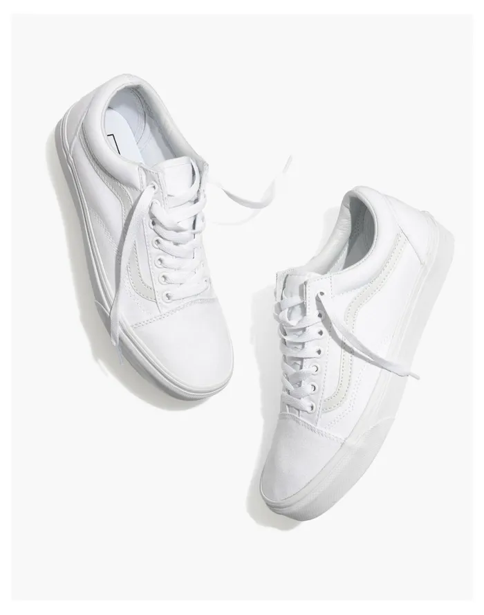 Women Vans Unisex Old Skool Lace Up Sneakers In Canvas And Suede True White Madewell Sneakers