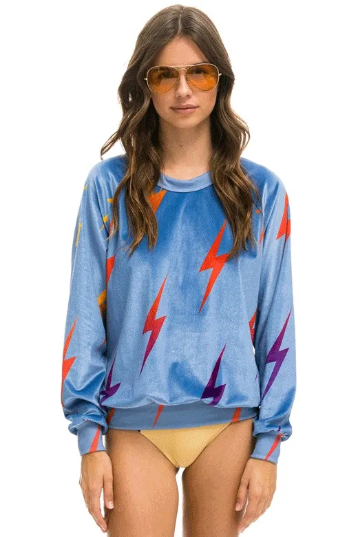 Women VELVET BOLT REPEAT CREW SWEATSHIRT 8211 BLUE Aviator Nation UnisexCrewSweatshirt