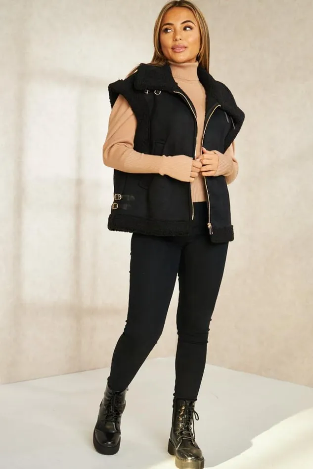 Women Veste Aviateur Sans Manches Noire En Sudine Et Peau De Mouton Black Brentiny Paris Jackets Women Veste Aviateur Sans Manches Noire En Sudine Et Peau De Mouton Black Brentiny Paris Jackets