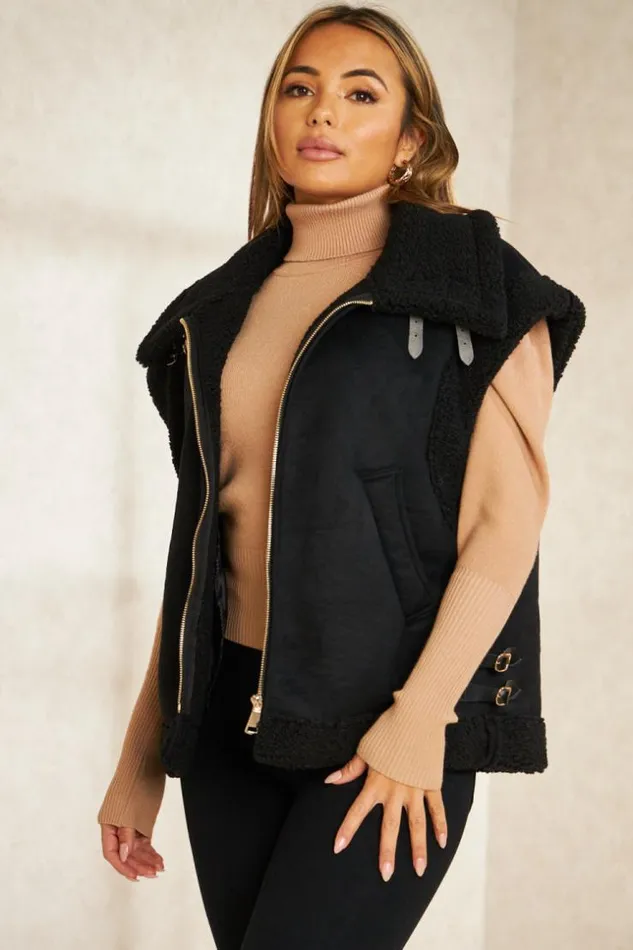 Women Veste Aviateur Sans Manches Noire En Sudine Et Peau De Mouton Black Brentiny Paris Jackets Women Veste Aviateur Sans Manches Noire En Sudine Et Peau De Mouton Black Brentiny Paris Jackets