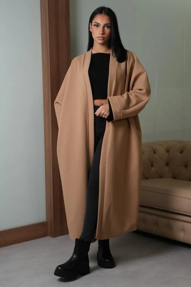 Women Veste Beige Fonc Longue Texture Darkbeige Brentiny Paris Jackets