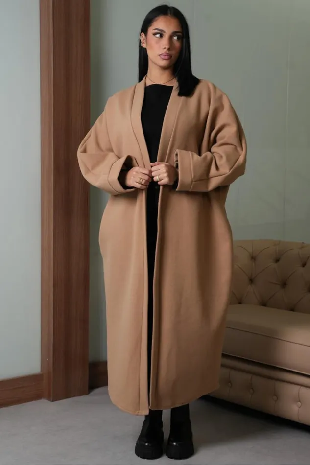 Women Veste Beige Fonc Longue Texture Darkbeige Brentiny Paris Jackets