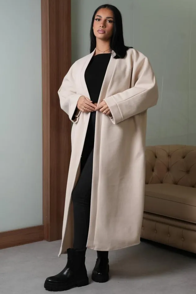 Women Veste Beige Longue Texture Beige Brentiny Paris White Tops