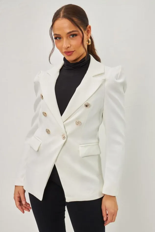 Women Veste Blazer Blanc Gros Boutons Dors White Brentiny Paris Jackets