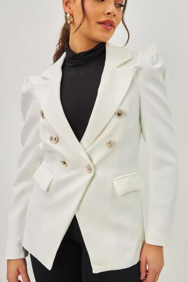 Women Veste Blazer Blanc Gros Boutons Dors White Brentiny Paris Jackets