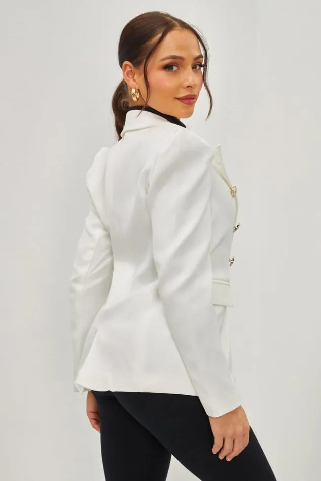 Women Veste Blazer Blanc Gros Boutons Dors White Brentiny Paris Jackets