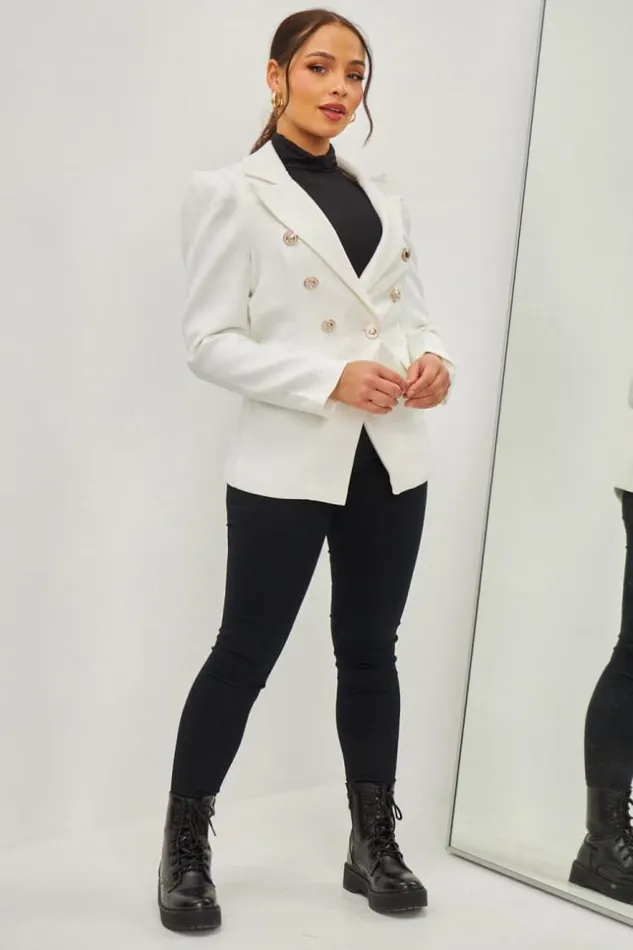 Women Veste Blazer Blanc Gros Boutons Dors White Brentiny Paris Jackets
