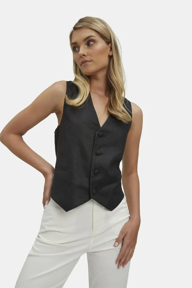 Women Vests Bardot Iris Linen Vest In Black Black