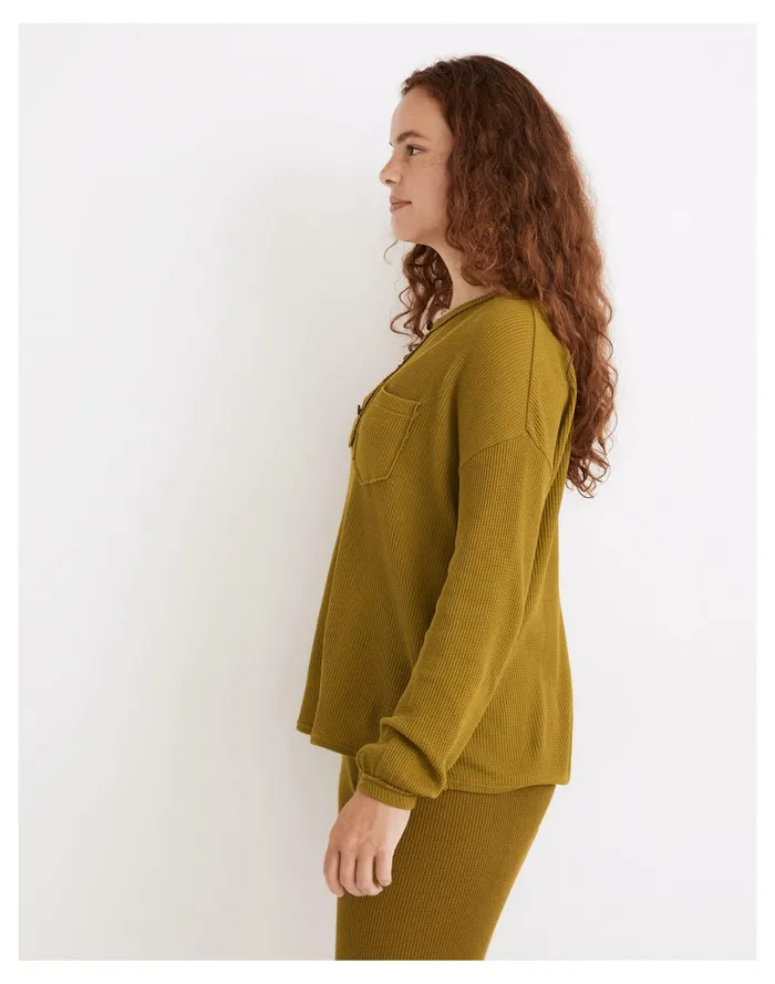 Women Waffle Knit Henley Pajama Top Spiced Olive Madewell Pajamas Women Waffle Knit Henley Pajama Top Spiced Olive Madewell Pajamas