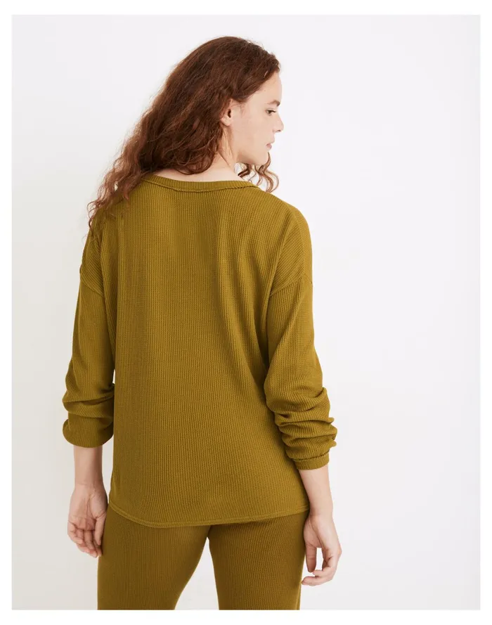 Women Waffle Knit Henley Pajama Top Spiced Olive Madewell Pajamas Women Waffle Knit Henley Pajama Top Spiced Olive Madewell Pajamas
