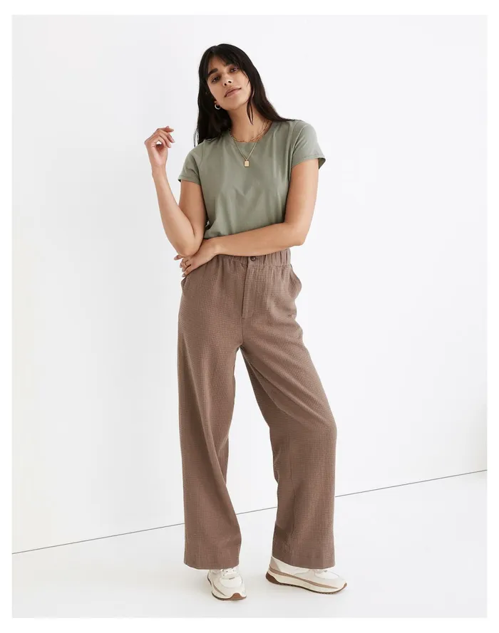 Women Waffle Pull On High Rise Straight Pants Castle Rock Madewell Pants