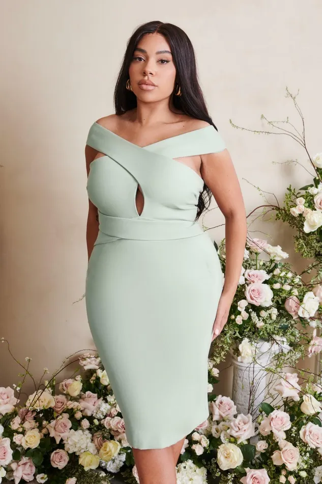 Women Wedding Guest Lavish Alice RAELYNN Curve Off Shoulder Wrap Ponte Dress In Sage Sage Women Wedding Guest Lavish Alice RAELYNN Curve Off Shoulder Wrap Ponte Dress In Sage Sage